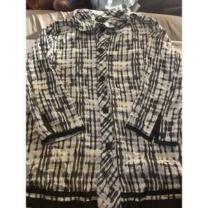 John Mark Women's XL Black Cream Abstract Button Front 3/4 Sleeve Woven Top‎